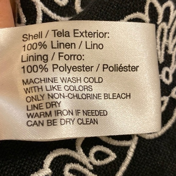 Oscar de la Renta Linen Black Midi Dress with White Floral Detail - Picture 3 of 5